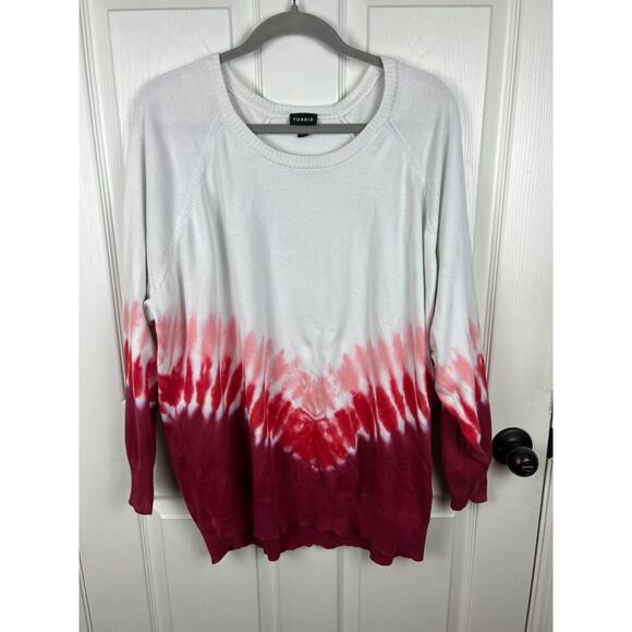 Torrid Sweater 3X Pink Red White Tie Dye Ombre Lightweight Knit Pullover - Picture 7 of 8